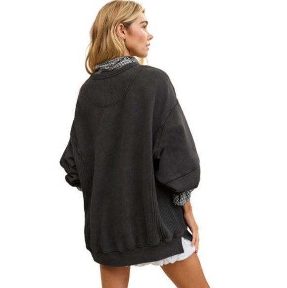 Aerie Black Oversized Boho Crew Sweatshirt - Picture 2 of 7